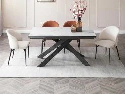 Verlengbare Eettafel 6 Tot 10 Plaatsen Van Keramiek En Metaal - Wit Marmereffect En Antraciet - Corema Van-PASCAL MORABITO Outlet