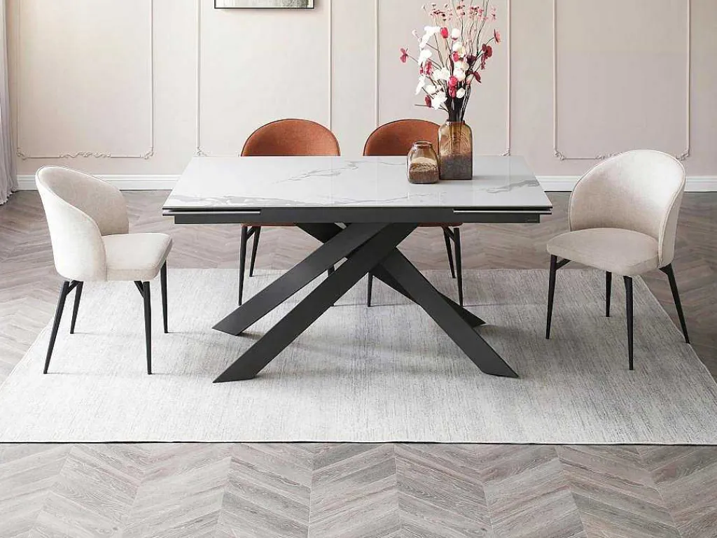 Verlengbare Eettafel 6 Tot 10 Plaatsen Van Keramiek En Metaal - Wit Marmereffect En Antraciet - Corema Van-PASCAL MORABITO Outlet