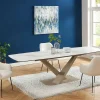 Verlengbare Eettafel 6 Tot 10 Plaatsen Van Keramiek En Metaal - Wit En Beige Marmereffect - Malata - Van-PASCAL MORABITO New