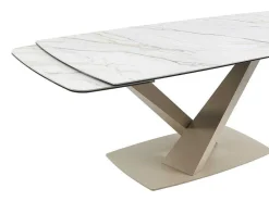 Verlengbare Eettafel 6 Tot 10 Plaatsen Van Keramiek En Metaal - Wit En Beige Marmereffect - Malata - Van-PASCAL MORABITO New