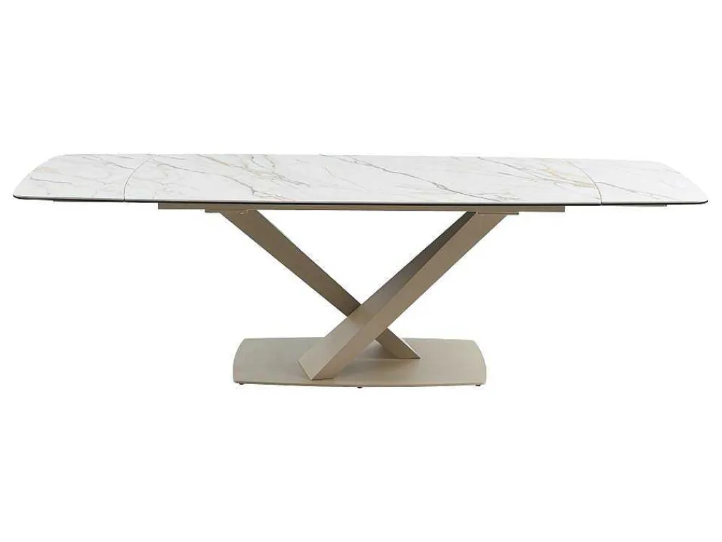 Verlengbare Eettafel 6 Tot 10 Plaatsen Van Keramiek En Metaal - Wit En Beige Marmereffect - Malata - Van-PASCAL MORABITO New
