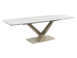 Verlengbare Eettafel 6 Tot 10 Plaatsen Van Keramiek En Metaal - Wit En Beige Marmereffect - Malata - Van-PASCAL MORABITO New