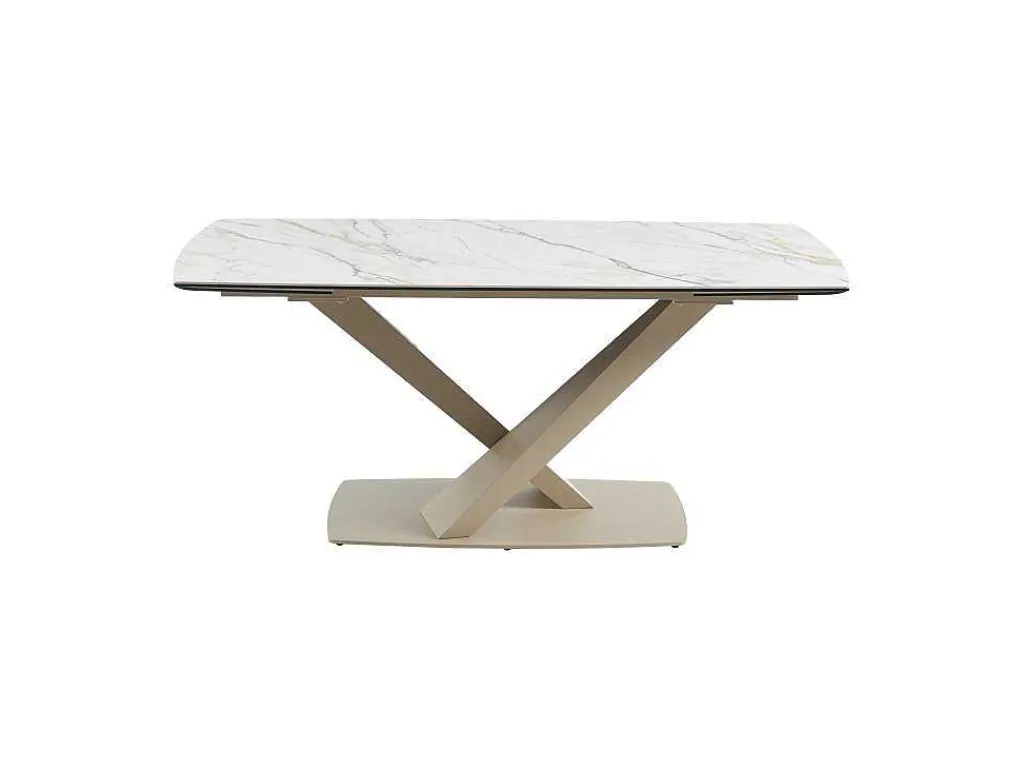 Verlengbare Eettafel 6 Tot 10 Plaatsen Van Keramiek En Metaal - Wit En Beige Marmereffect - Malata - Van-PASCAL MORABITO New