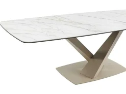 Verlengbare Eettafel 6 Tot 10 Plaatsen Van Keramiek En Metaal - Wit En Beige Marmereffect - Malata - Van-PASCAL MORABITO New