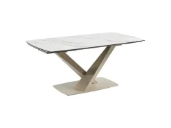 Verlengbare Eettafel 6 Tot 10 Plaatsen Van Keramiek En Metaal - Wit En Beige Marmereffect - Malata - Van-PASCAL MORABITO New