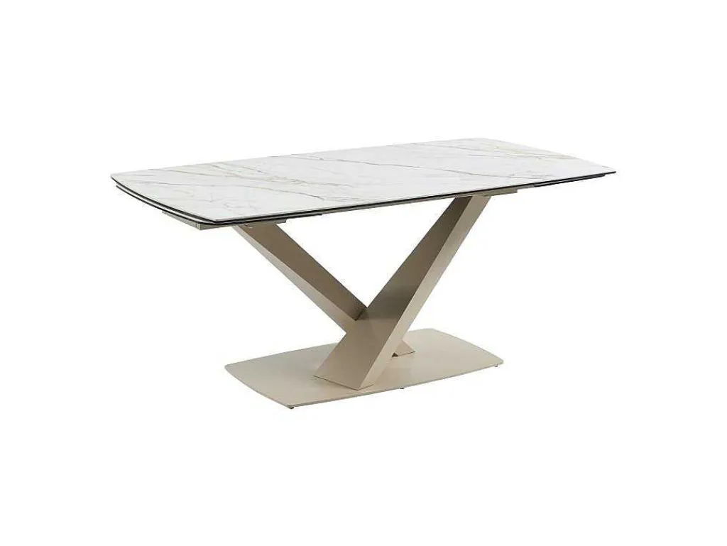 Verlengbare Eettafel 6 Tot 10 Plaatsen Van Keramiek En Metaal - Wit En Beige Marmereffect - Malata - Van-PASCAL MORABITO New