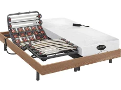 Verstelbaar Relaxbed Met Contactplaatjes En Latten En Matras Met Vormgeheugen En Bamboe Damysos Van - Motors Okin - 2X90X200 Cm - Eiken-NATUREA Discount