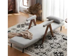 Verstelbare Converteerbare Gewatteerde Fauteuil Van Katoenen Stof - Grijs-ModernLuxe New