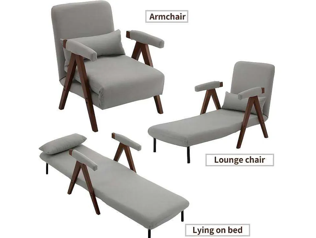 Verstelbare Converteerbare Gewatteerde Fauteuil Van Katoenen Stof - Grijs-ModernLuxe New