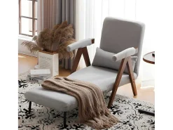 Verstelbare Converteerbare Gewatteerde Fauteuil Van Katoenen Stof - Grijs-ModernLuxe New