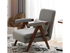 Verstelbare Converteerbare Gewatteerde Fauteuil Van Katoenen Stof - Grijs-ModernLuxe New