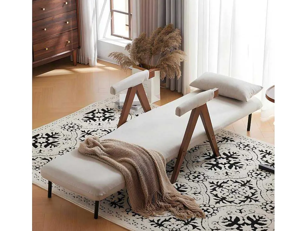 Verstelbare Converteerbare Gewatteerde Fauteuil Van Katoenen Stof - Beige-ModernLuxe Sale
