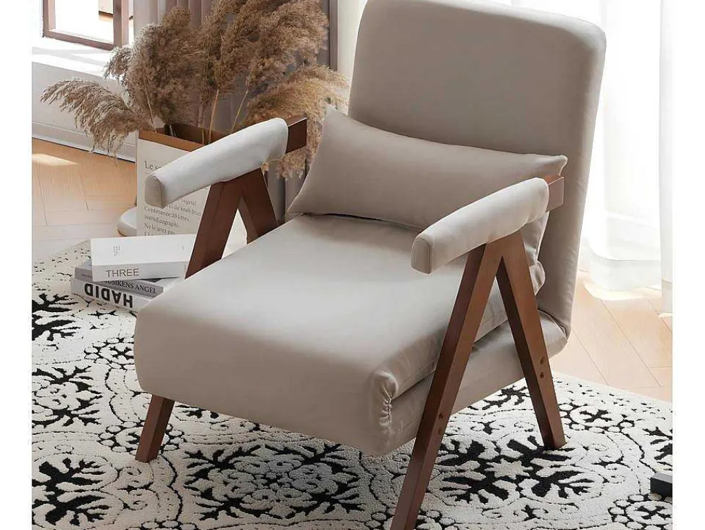 Verstelbare Converteerbare Gewatteerde Fauteuil Van Katoenen Stof - Beige-ModernLuxe Sale