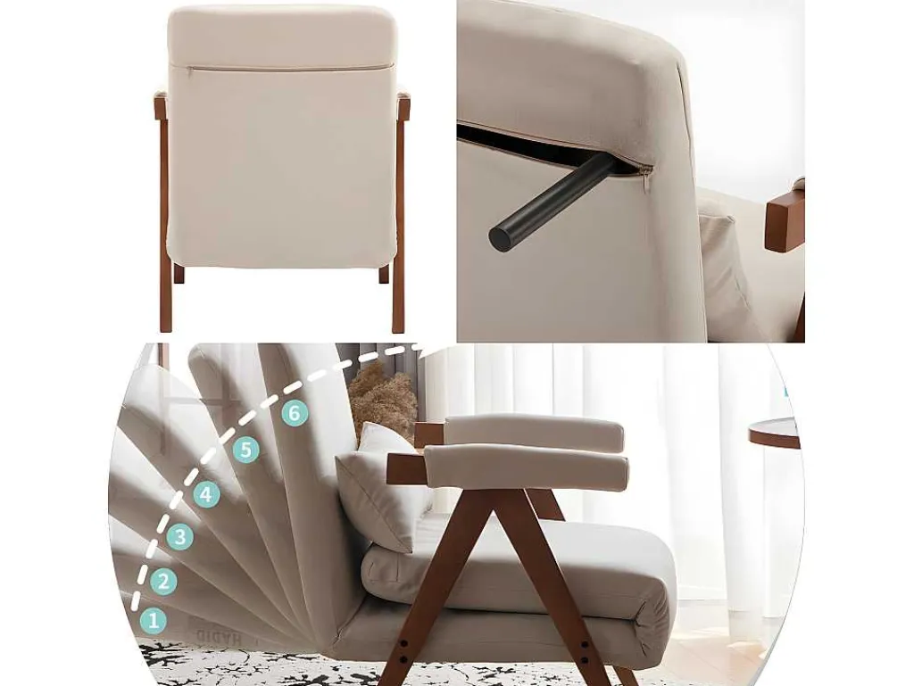 Verstelbare Converteerbare Gewatteerde Fauteuil Van Katoenen Stof - Beige-ModernLuxe Sale