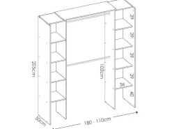 Verstelbare Kledingkast Dorian - L164/234 Cm - Wit En Grijs-Vente-unique Discount