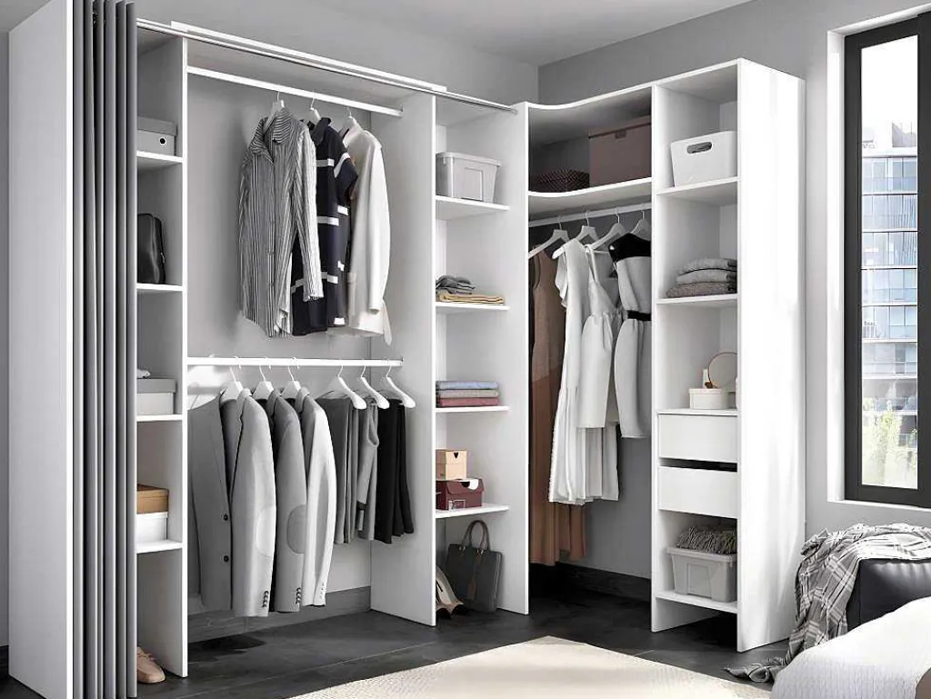 Verstelbare Kledingkast Dorian - L164/234 Cm - Wit En Grijs-Vente-unique Discount