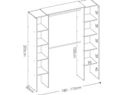 Verstelbare Kledingkast Dorian Met Gordijn - L 110/180 Cm - Kleuren: Wit En Grijs-Vente-unique