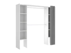 Verstelbare Kledingkast Dorian Met Gordijn - L 110/180 Cm - Kleuren: Wit En Grijs-Vente-unique