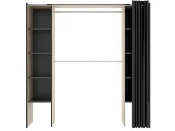 Verstelbare Kledingkast Dorian Met Gordijn - L110/180Cm - Kleuren: Eik En Antraciet-Vente-unique