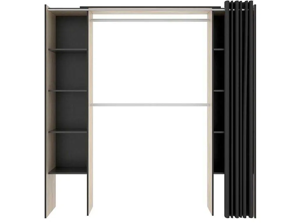 Verstelbare Kledingkast Dorian Met Gordijn - L110/180Cm - Kleuren: Eik En Antraciet-Vente-unique