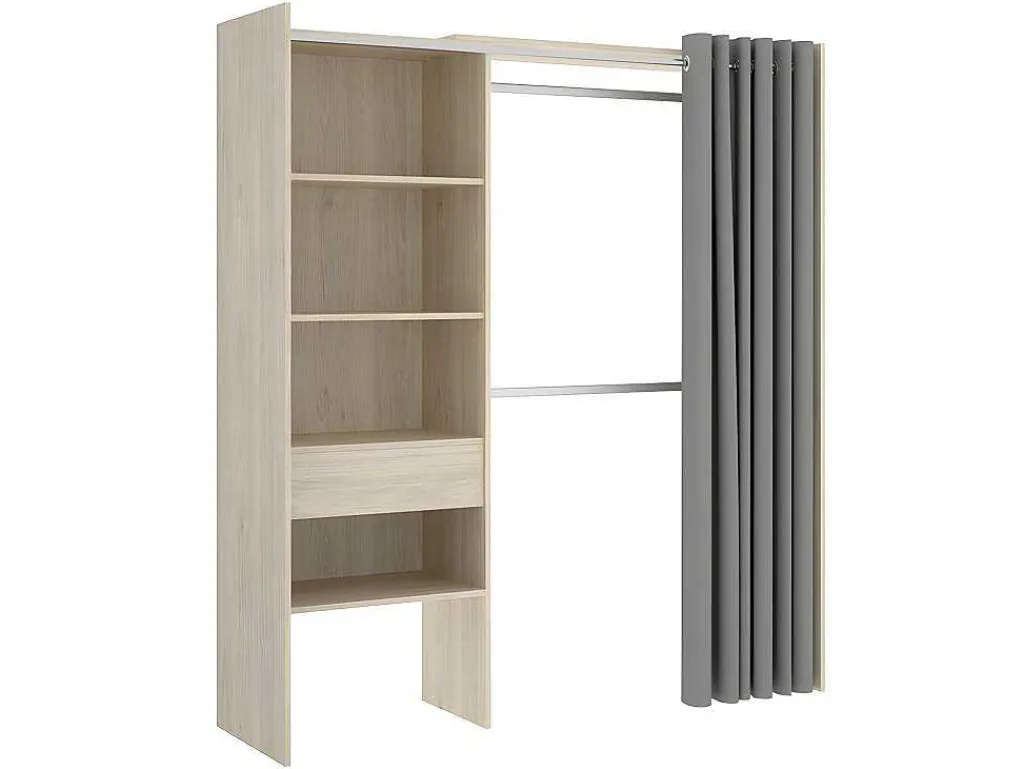 Verstelbare Kledingkast Gontran - L164 / 214 Cm - Eiken En Grijs-Vente-unique Outlet