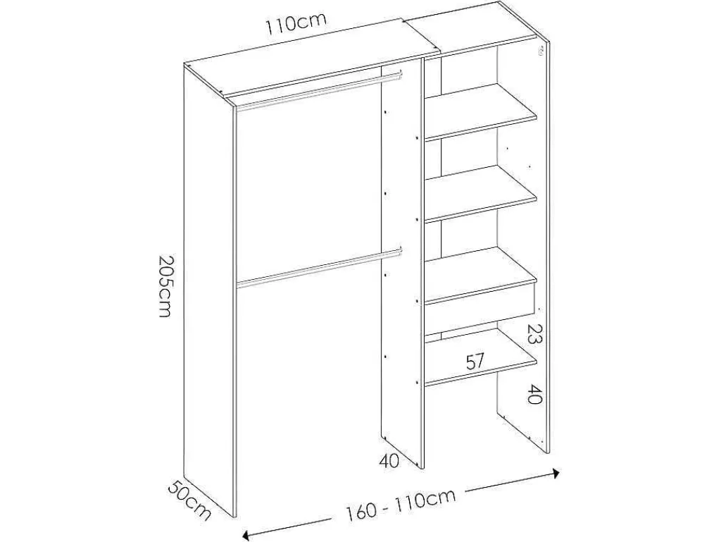Verstelbare Kledingkast Gontran - L164 / 214 Cm - Eiken En Grijs-Vente-unique Outlet