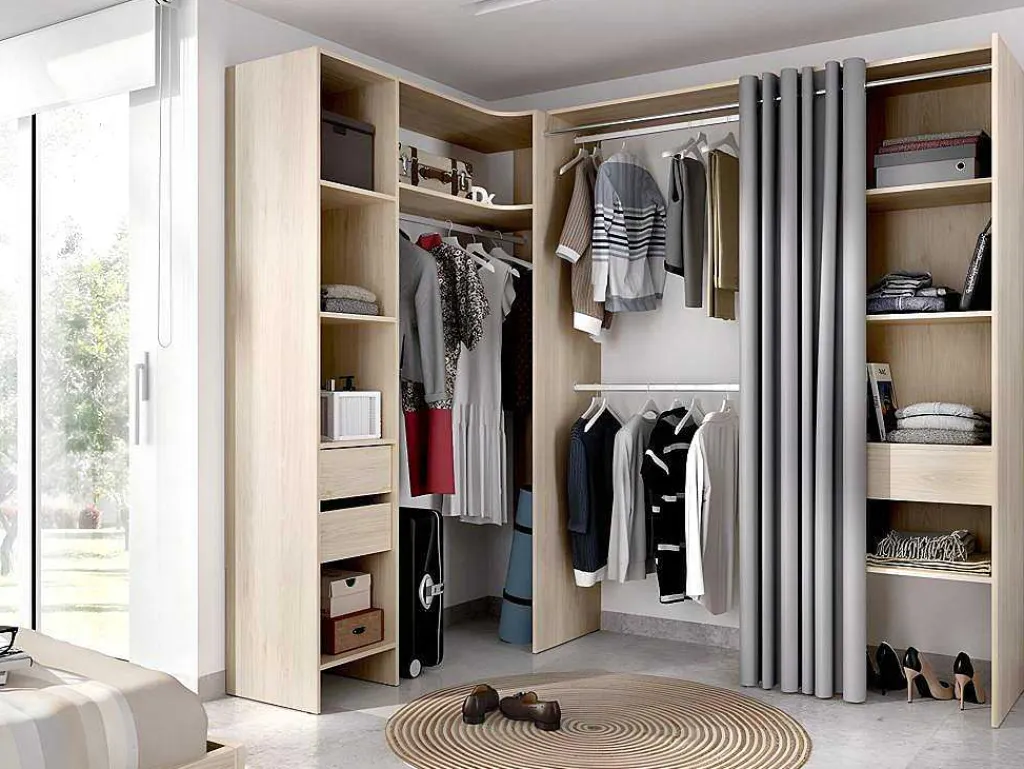 Verstelbare Kledingkast Gontran - L164 / 214 Cm - Eiken En Grijs-Vente-unique Outlet