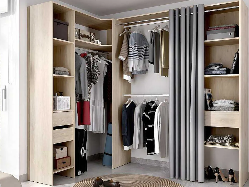Verstelbare Kledingkast Gontran - L164 / 214 Cm - Eiken En Grijs-Vente-unique Outlet