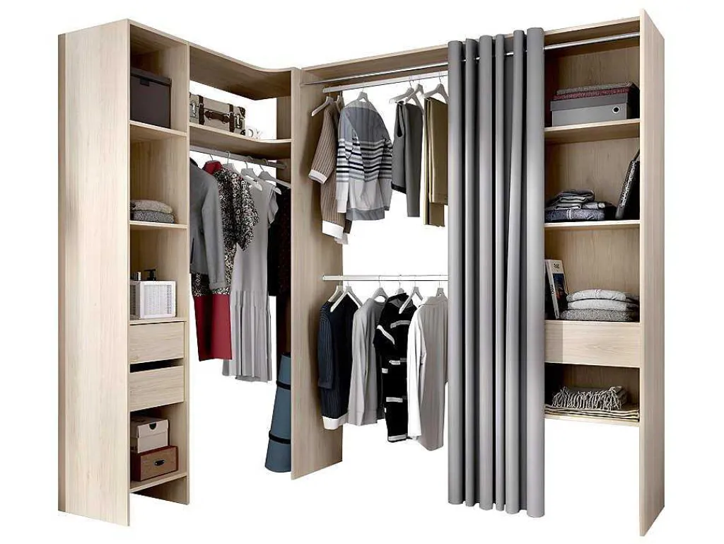 Verstelbare Kledingkast Gontran - L164 / 214 Cm - Eiken En Grijs-Vente-unique Outlet