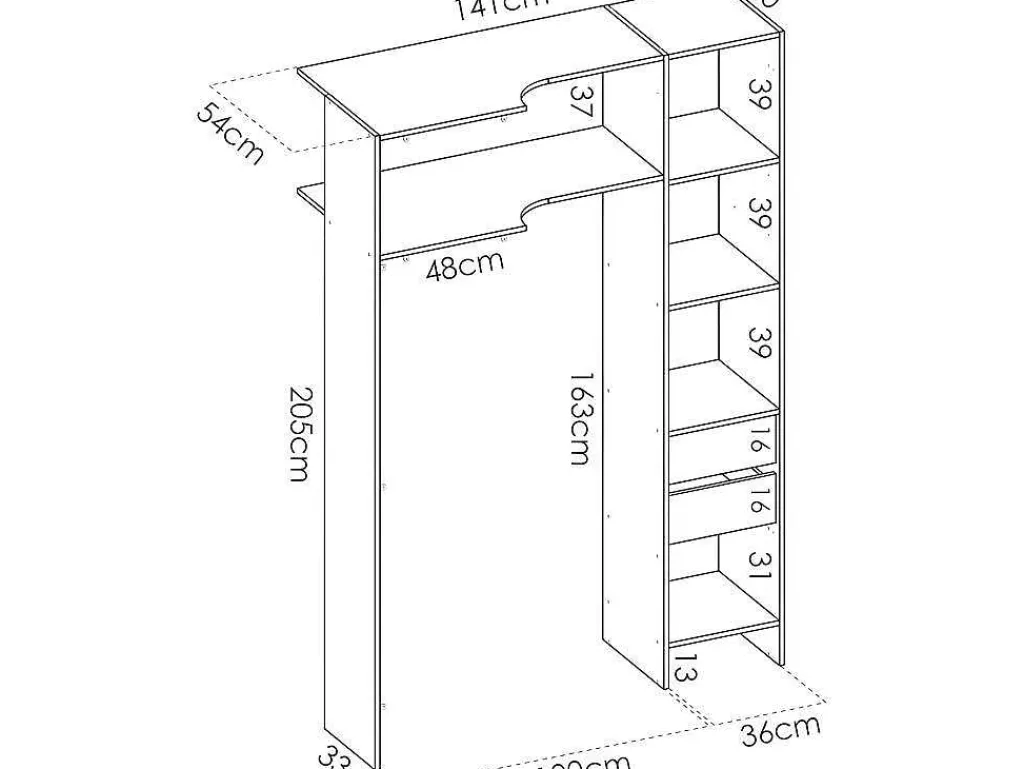 Verstelbare Kledingkast Gontran - L164 / 214 Cm - Eiken En Grijs-Vente-unique Outlet