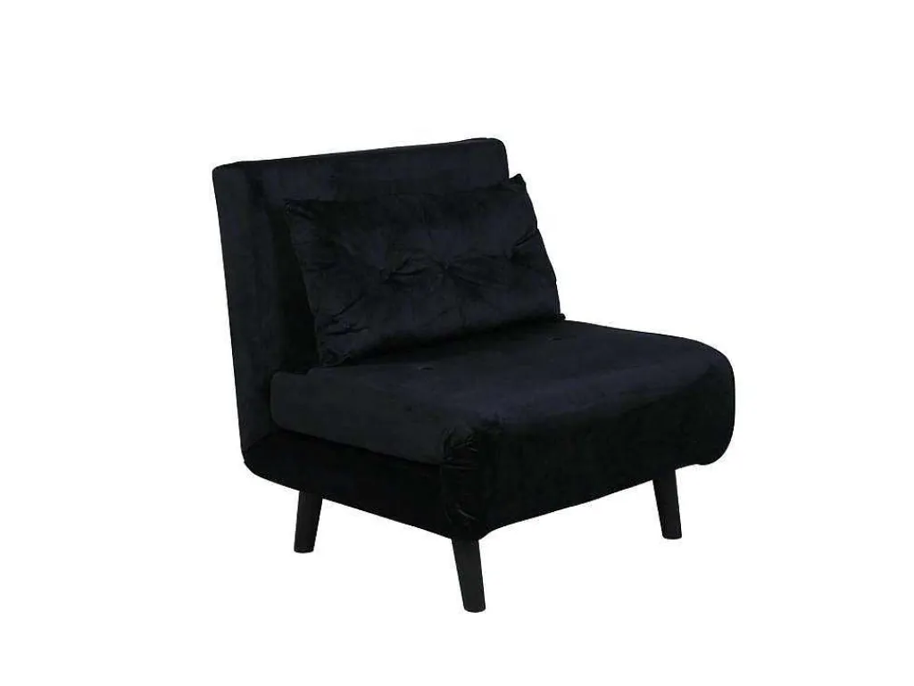 Vicky Slaapbank ,Fauteuil Velours Zwart.-Vente-unique Sale