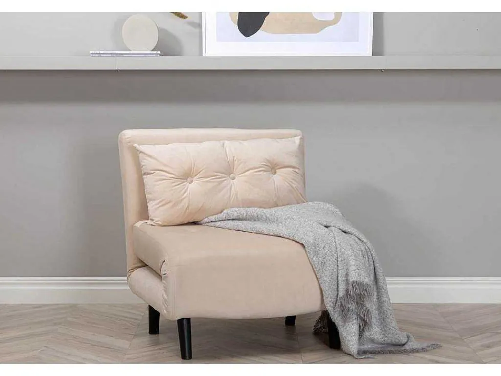 Vicky Slaapbank ,Fauteuil Velours Beige.-Vente-unique Hot