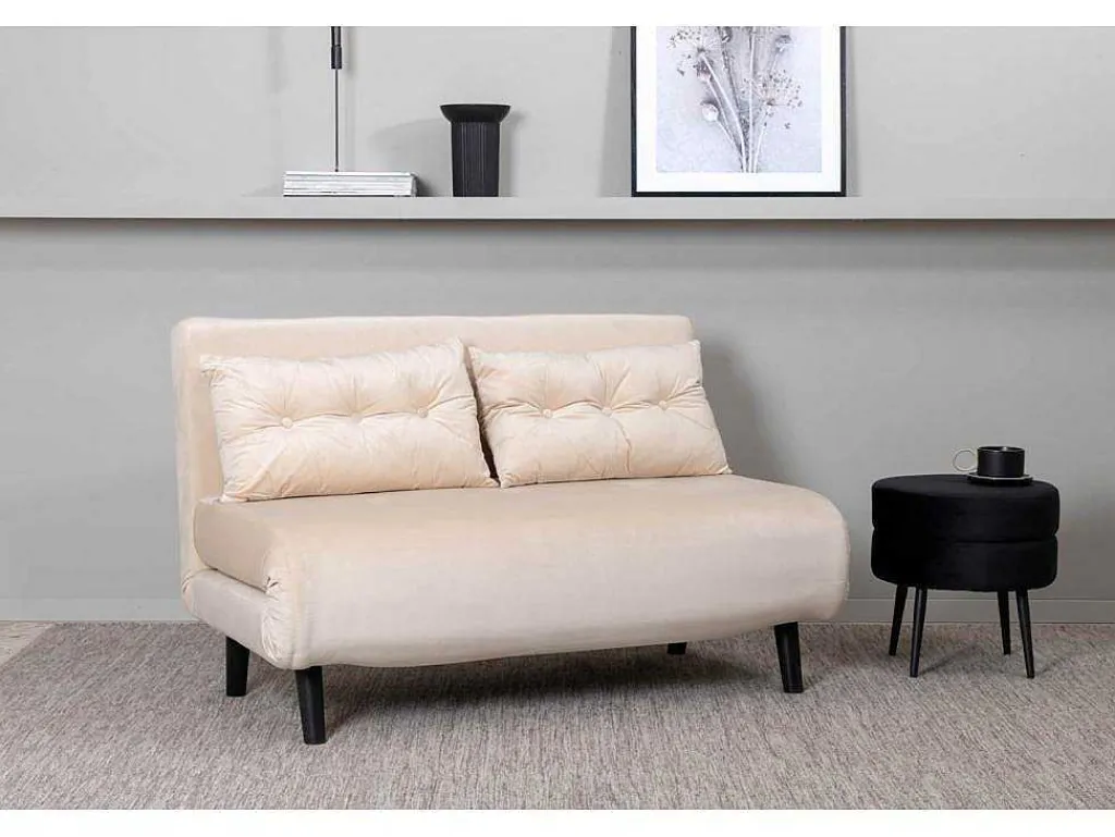 Vicky Slaapbank Velours Beige.-Vente-unique New