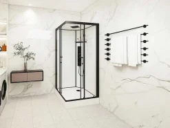 Vierkante Douchecabine Met Massagestralen Matzwart En Wit L90 X B90 X H215 Cm Tanito-Shower & Design Hot