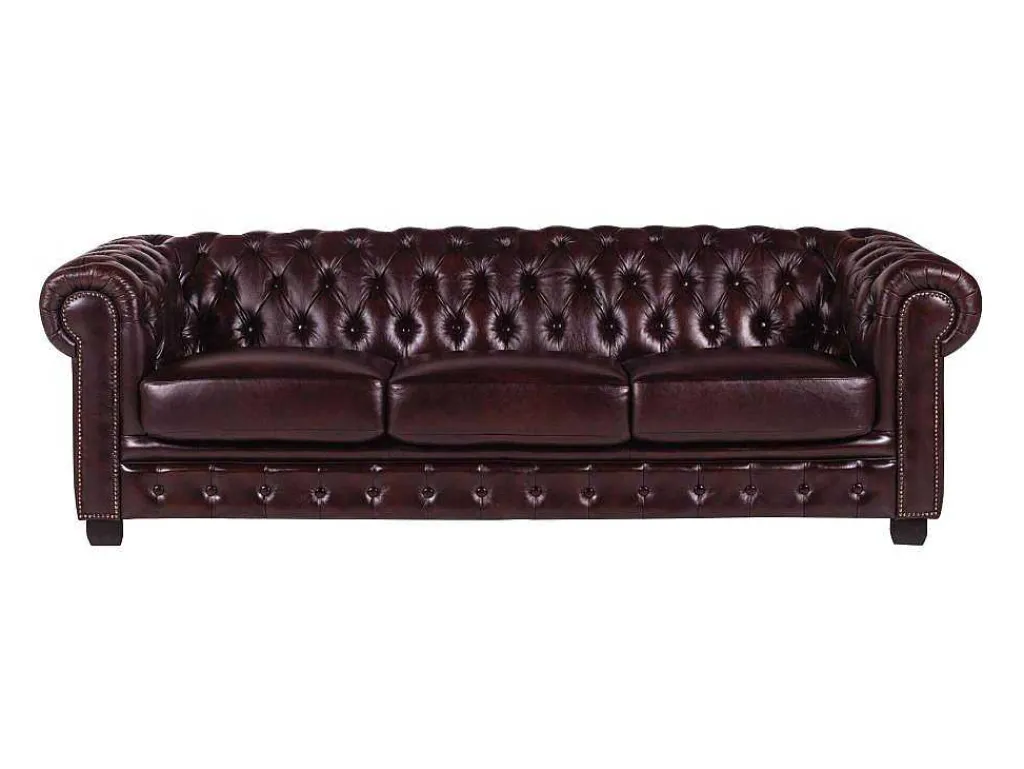 Vierzits Chesterfieldbank Brenton 100% Buffelleer - Cherry-LINEA SOFA New
