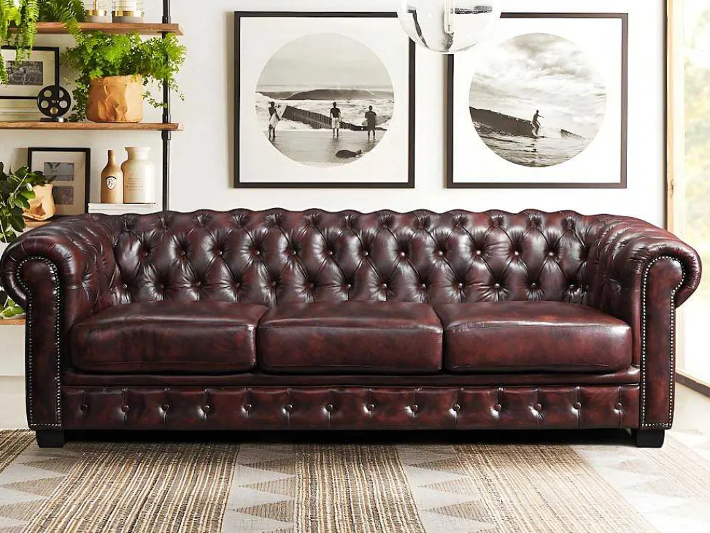 Vierzits Chesterfieldbank Brenton 100% Buffelleer - Cherry-LINEA SOFA New