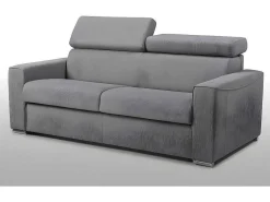 Vierzits Express Slaapbank Van Stof Vizir - Grijs - Slaapafmeting Met Brede Latten 160 Cm - Matras 18 Cm-Vente-unique Outlet