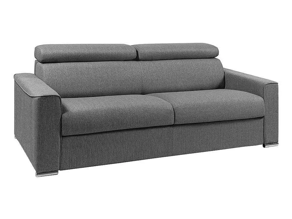 Vierzits Express Slaapbank Van Stof Vizir - Grijs - Slaapafmeting Met Brede Latten 160 Cm - Matras 18 Cm-Vente-unique Outlet