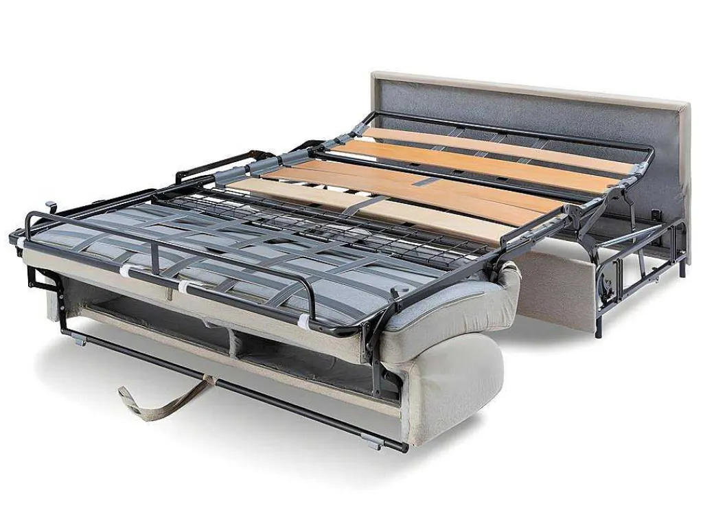 Vierzits Express Slaapbank Van Stof Vizir - Grijs - Slaapafmeting Met Brede Latten 160 Cm - Matras 18 Cm-Vente-unique Outlet