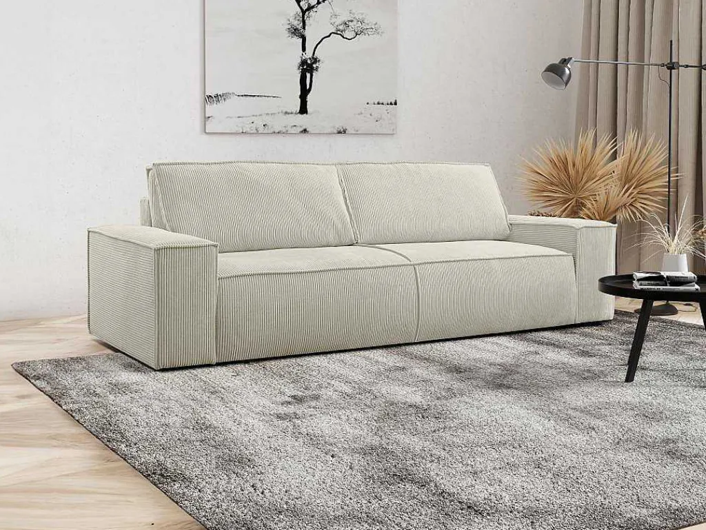 Vierzits Slaapbank Amelia Van Pascal Morabito - Ribfluweel - Beige-Vente-unique Sale