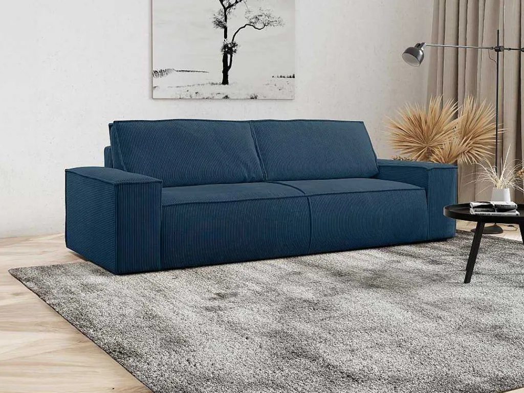 Vierzits Slaapbank Amelia Van Pascal Morabito - Ribfluweel - Blauw-Vente-unique Outlet