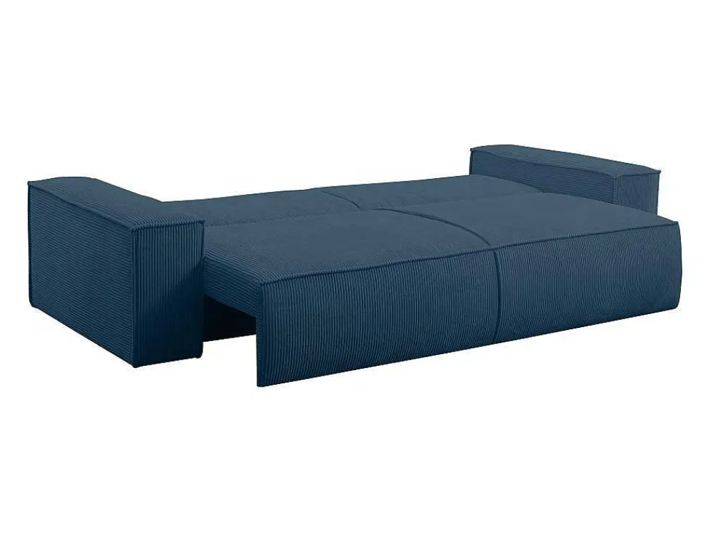 Vierzits Slaapbank Amelia Van Pascal Morabito - Ribfluweel - Blauw-Vente-unique Outlet