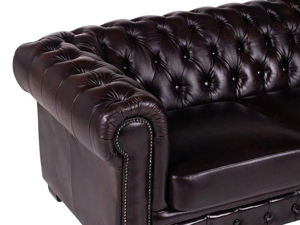 Vierzitsbank Chesterfield Brenton 100% Buffelleer - Bruin Tinten-LINEA SOFA