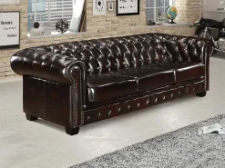 Vierzitsbank Chesterfield Brenton 100% Buffelleer - Bruin Tinten-LINEA SOFA