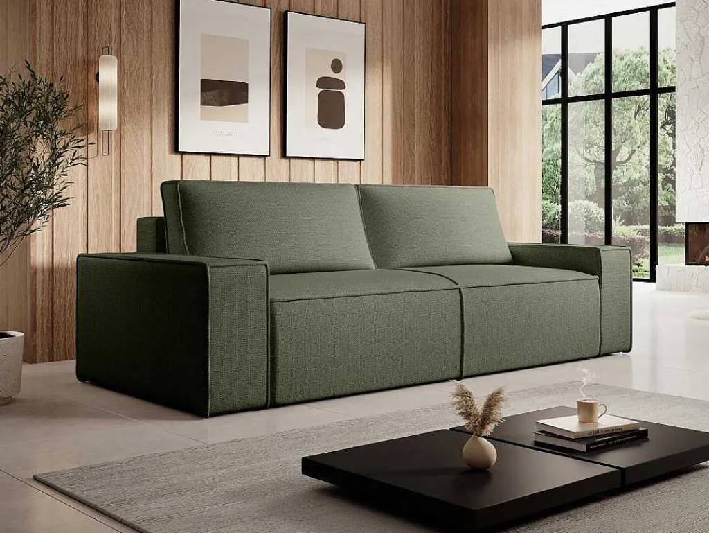 Vierzitsslaapbank Van Groen Velours Met Textuur Amelia-Vente-unique Discount