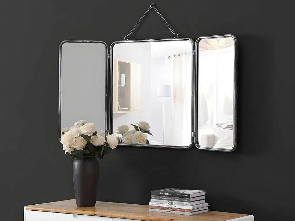 Vintage-Spiegel In 3 Delen Ceronne - B60 X H112 Cm - Metaalgrijs-OZAIA Online