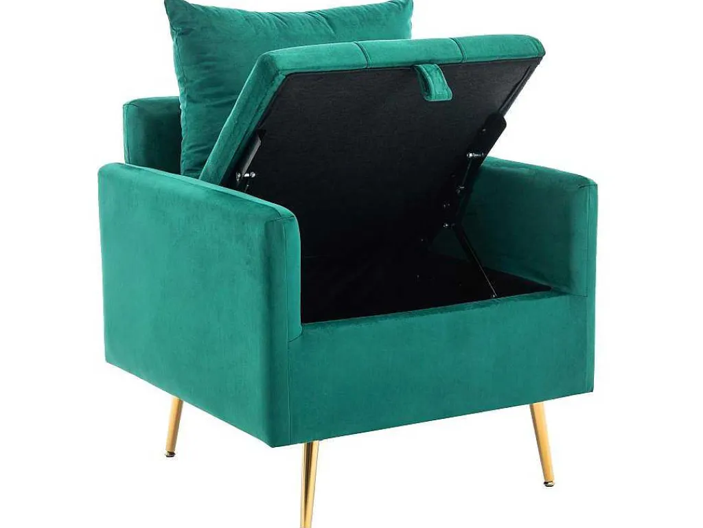 Vipi Fauteuil In Fluwelen Stof Met Opbergruimte En Kussen - Poten Van Goudkleurig Metaal - Groen-ModernLuxe Best