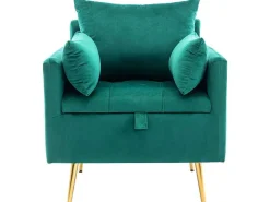 Vipi Fauteuil In Fluwelen Stof Met Opbergruimte En Kussen - Poten Van Goudkleurig Metaal - Groen-ModernLuxe Best
