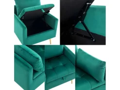 Vipi Fauteuil In Fluwelen Stof Met Opbergruimte En Kussen - Poten Van Goudkleurig Metaal - Groen-ModernLuxe Best