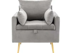 Vipi Fauteuil In Fluwelen Stof Met Opbergruimte En Kussen - Poten Van Goudkleurig Metaal - Grijs-ModernLuxe Sale